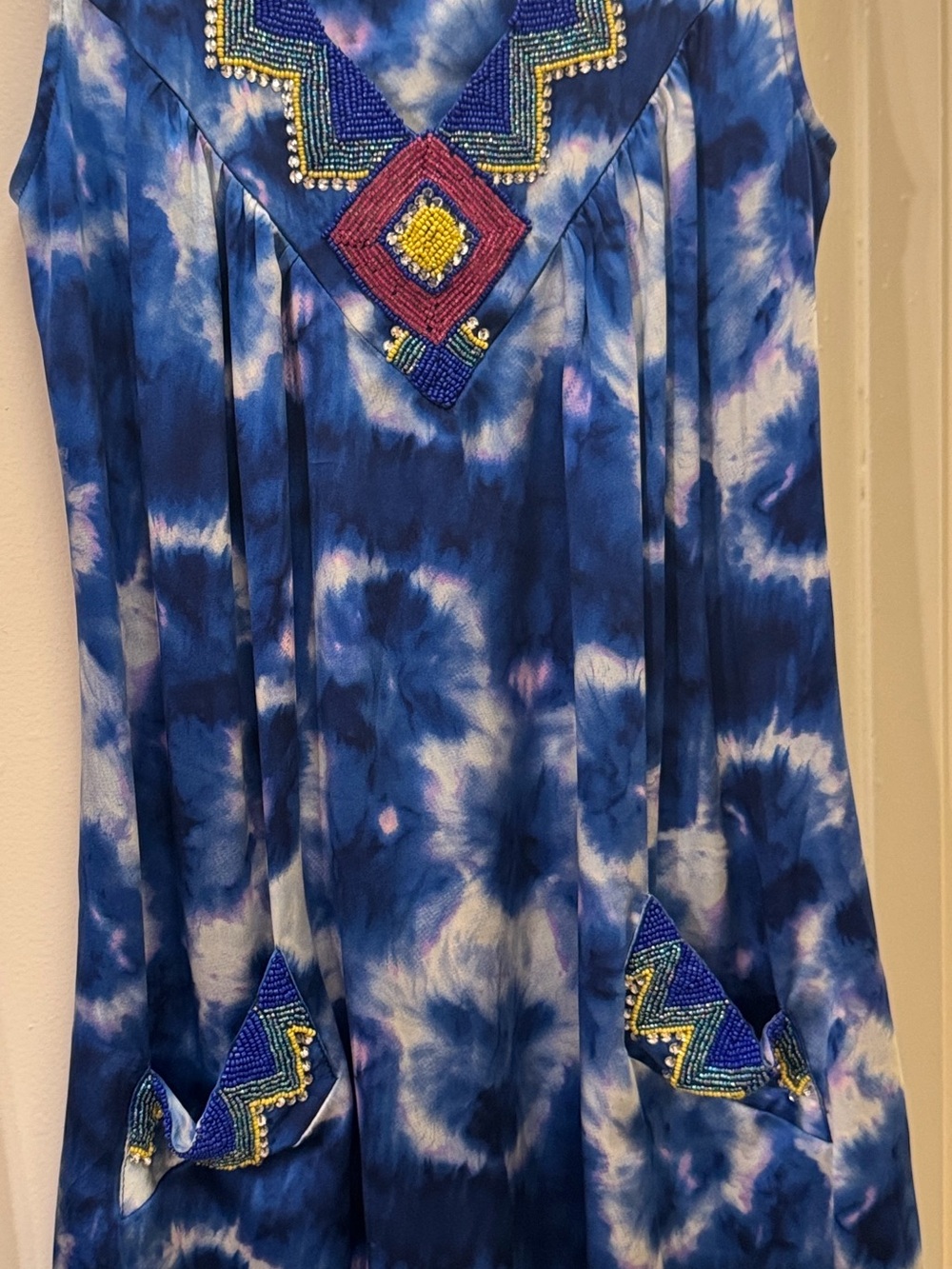 Calypso St. Barth Indigo “Tai” Dress Beaded Silk Sleeveless Tank Dress NWT Small